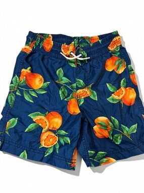 Old Navy Boys Size 8 Navy Orange Citrus Print Swim Trunks